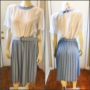 Baby Blue and White Accordion midi dress